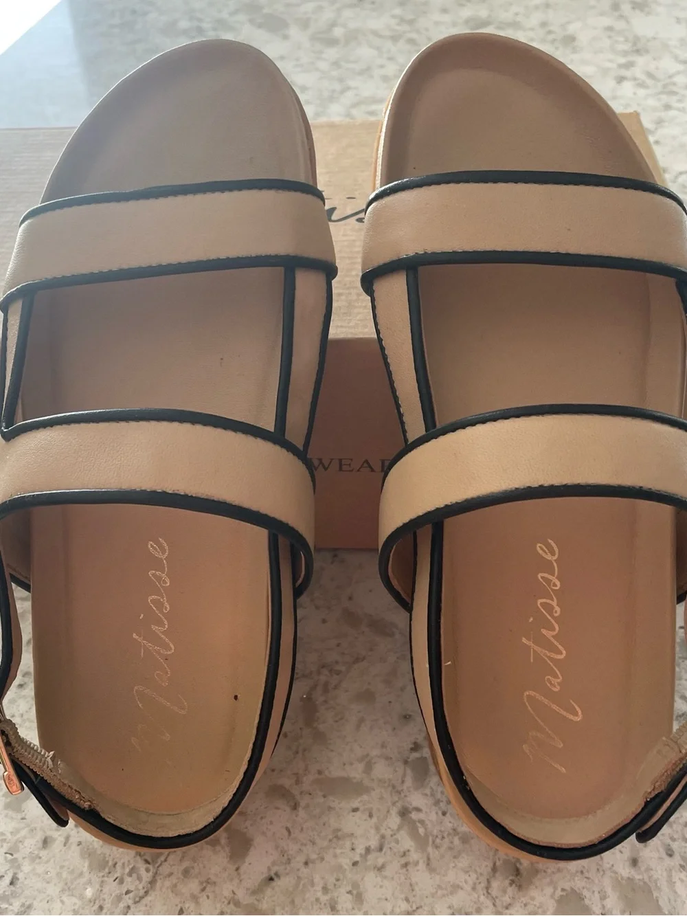Matisse Beige Sandals with Black Piping